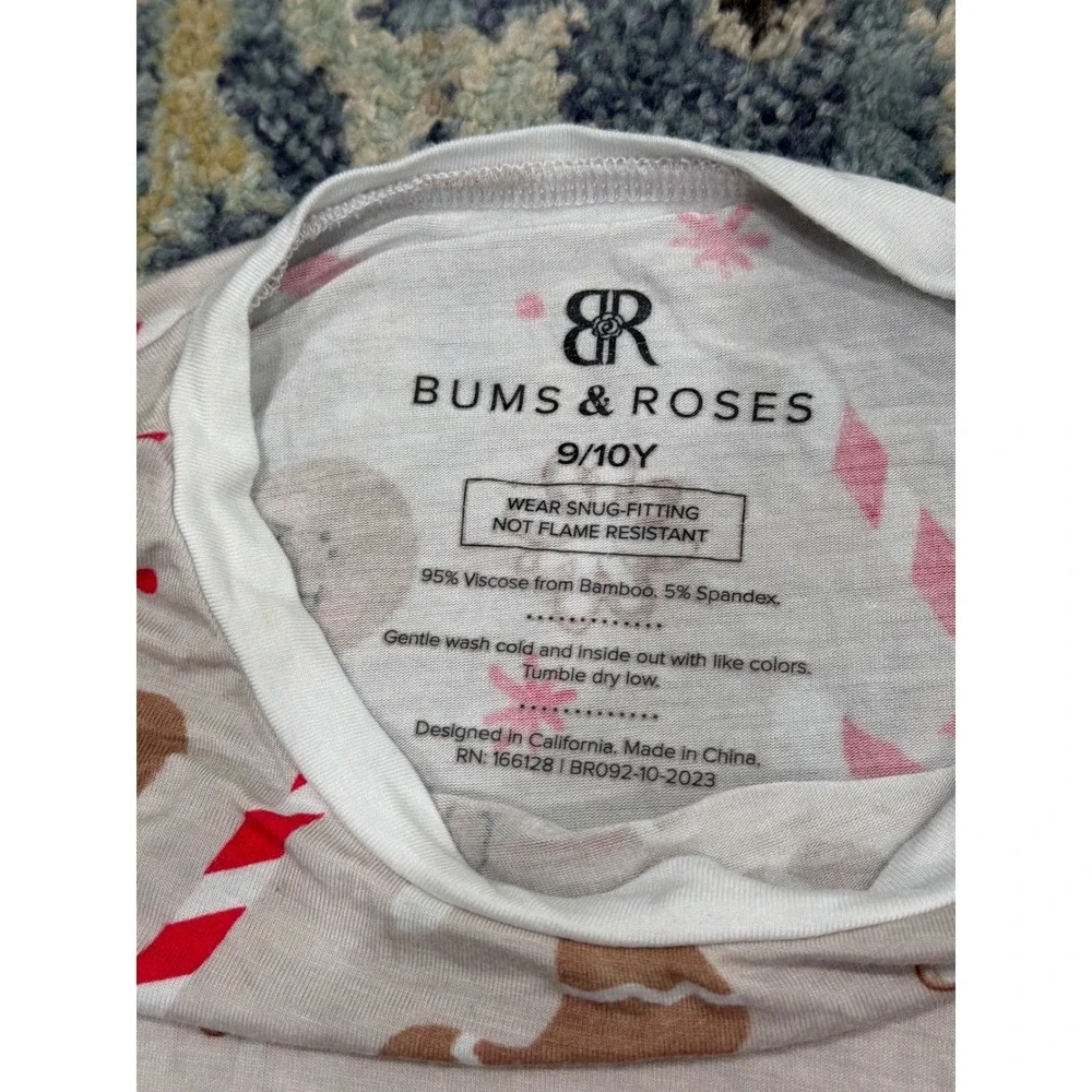 Bums & Roses Pajama Set Kids 9/10 Tan Gingerbread Bamboo Holiday EUC
